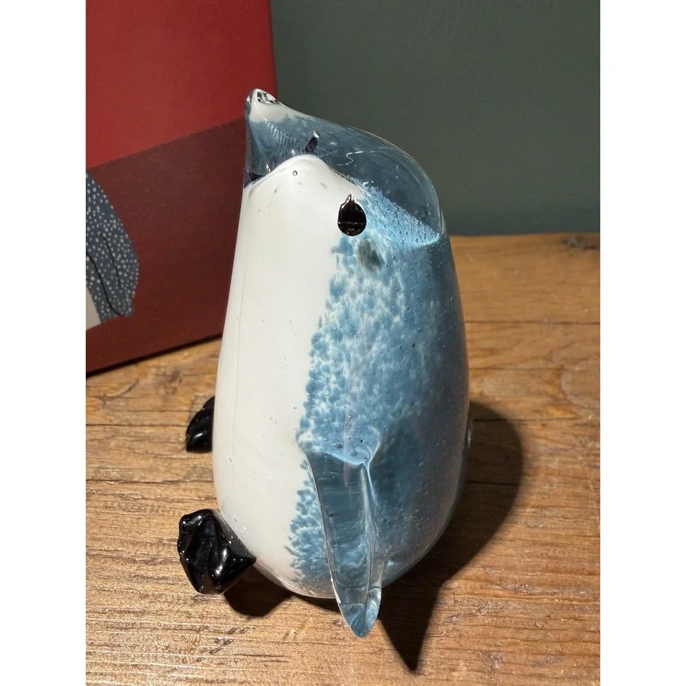 Retired West Elm Hand Blown Art Glass Penguin Figurine Holiday Decor w/ Orig Box